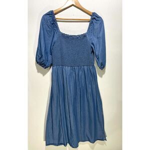 C&C California milkmaid dress chambray blue denim smocked babydoll top women L